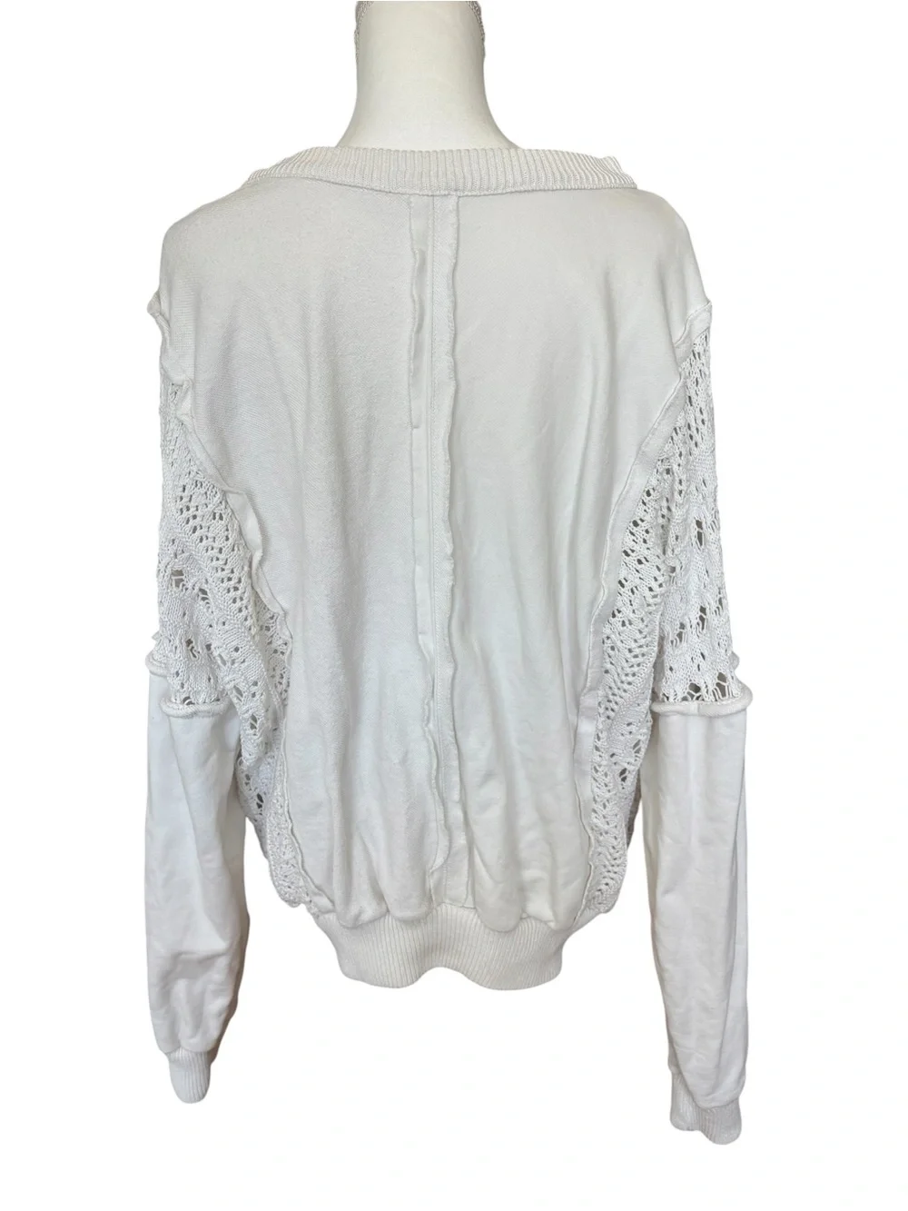 Tribal Jeans Cream Mixed Media Crochet Knit Detail Pullover Sweater Size XL - Picture 4 of 13